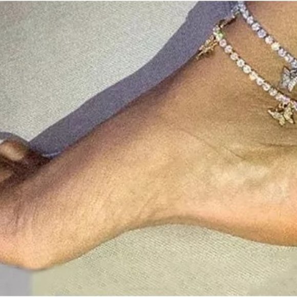 Butterflies Silver Rhinestone Ankle Bracelet - Picture 6 of 6